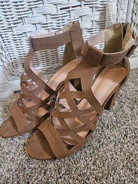 Brown Strappy Block Heel Sandals - Women